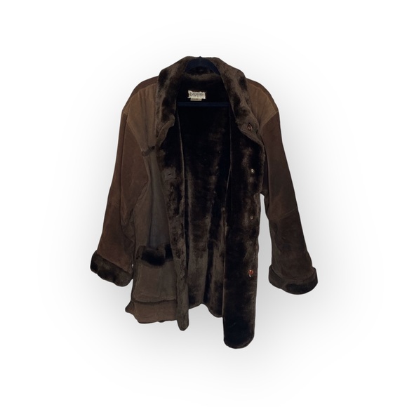 Bagatelle ๐ค Leather Shearling Lined Chore Rancher Duffle Coat ๐ค Fur Trim ๐ค XL - Picture 5 of 16